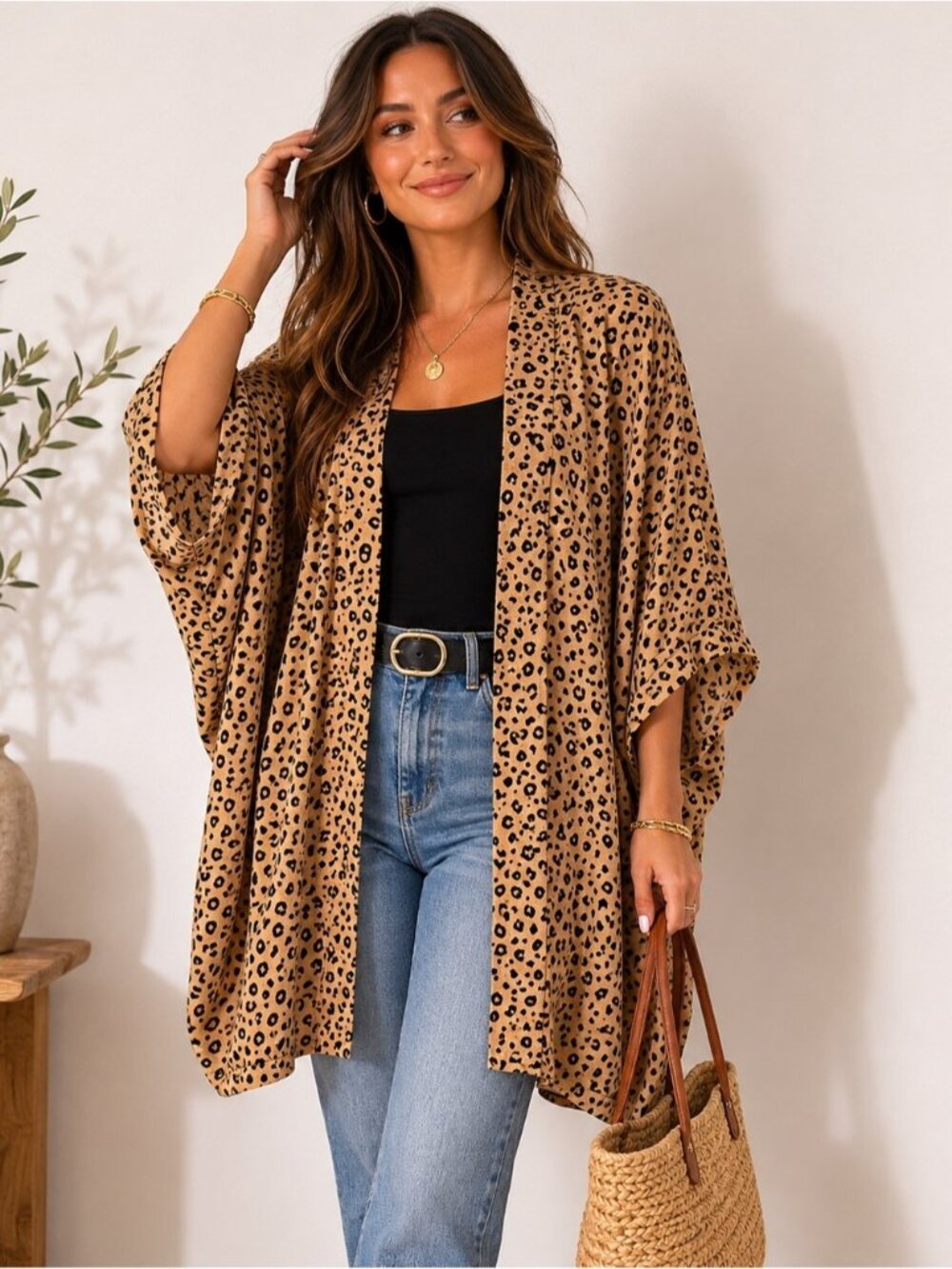 Aritzia Leopard Print Open-Front Cardigan - Tan & Black size XS